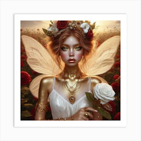 Fairy In A Field Of Roses 2 Art Print