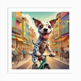 Dalmatian Riding A Bike Art Print