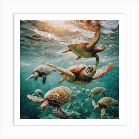 Happy Turtles Mosaic Canvas Print Art Print