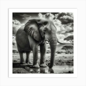 Elephant Watering Hole Art Print