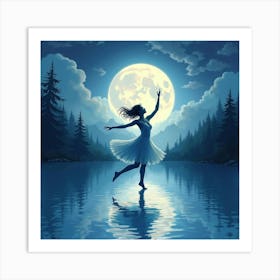 Watercolor Dancer In Tranquil Moonlit Lake 1 Art Print