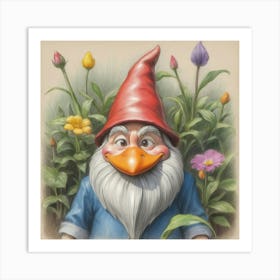 Gnome In The Garden 1 Art Print