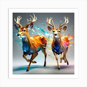 The Design Of Two Small Deer Running Fast Her Hair Fluttering Broken Glass Effect No Background 1 Art Print