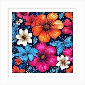 Tropical Flowers Wallpaper Art Print