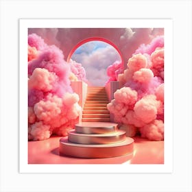 A Pink Dreamy Scene With A Stairway To A Portal Art Print