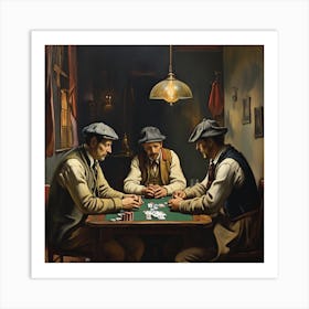 Three Men Playing Cards Art Print