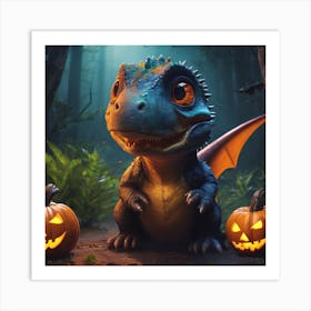 Cute Dinosaur In The Forest Art Print