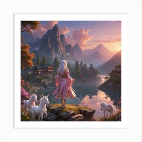 Girl With Unicorns Art Print