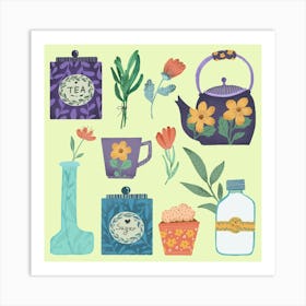 English tea cozy morning teatime illustration Art Print