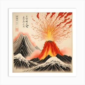 Yamato Volcano Japanese Monochromatic Watercolor Art Print