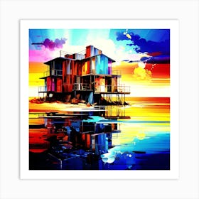 Abstract cityscape background, House On The Beach Art Print