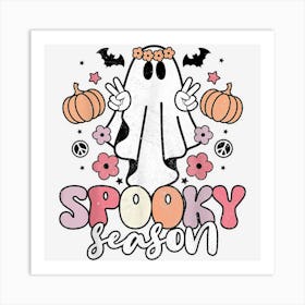 Retro Hippie Halloween Cute Ghost Spooky Season Women Kids Art Print