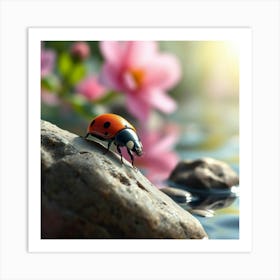 Ladybug On Rocks Art Print