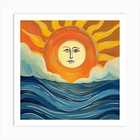 Sea Background Water Ocean Design Landscape Blue Wave Summer Nature Art Sky Sun Beach Abstract Graphic Sunset Face Rays Art Print