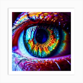 Rainbow Eye Human Close Up Pupil Iris Vision Gaze Look Stare Sight Close Macro Detailed (2) Art Print