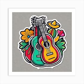 Guitars And Flowers Art Print