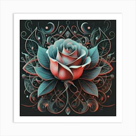 Stylized and intricate geometric black rose 8 Art Print