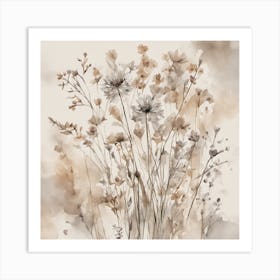  Wildflower , Neutral Muted Colours, Watercolour Art Print