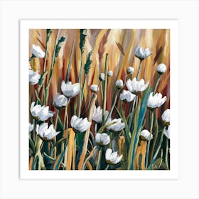 White Flowers In The Field Art Print