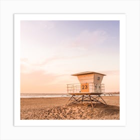 Lifeguard Tower Sunset Square Art Print