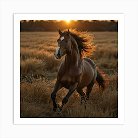 Horse Galloping At Sunset 1 Art Print