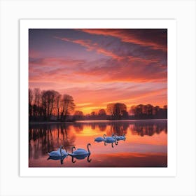 Swans At Sunset 1 Art Print