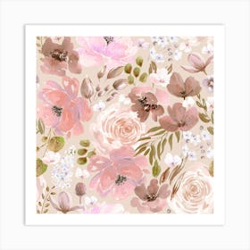 Floral Chaos Pale Pink Art Print