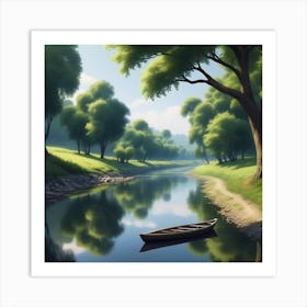 Boat On A River Art Print