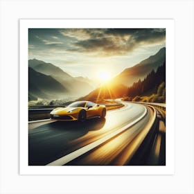 Yellow Sports Car In The Mountains yellow Art Print