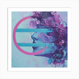 Abstract face with flowers Art Print