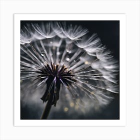 Monochrome Dandelion with a hint of Yellow Art Print