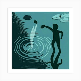 Man Throwing A Frisbee In Water Art Print