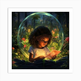 Little Girl Reading A Book 1 Art Print