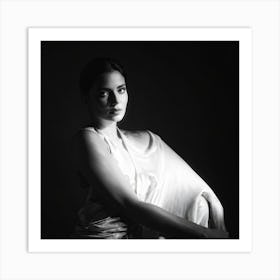 Enigmatic Elegance Captured In A Timeless Monochrome Portrait Backlight Casting A Soft Glow Around Art Print