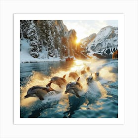 Dolphins In The Snow 1 Art Print