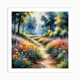 A Watercolor Painting Of Floral Landscape Art Print 1 Art Print