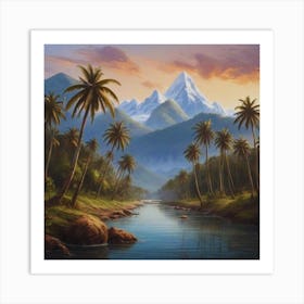 Sunset Over Palm Trees Art Print