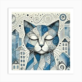 Shadow Lamp City Cat Art Print