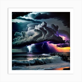 Lightning Over The Ocean 1 Art Print