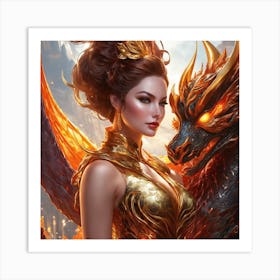 Dragon And A Woman Art Print