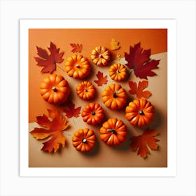 Autumn Leaves And Pumpkins Art Print