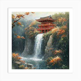 Waterfall In Autumn Art Print