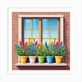 Flower Pots In A Window Art Print