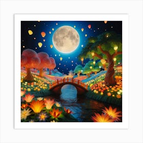 Asian Landscape At Night Art Print