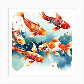 Koi Fish Watercolor Painting Art Print