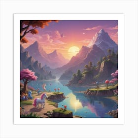 Unicorns By The Lake Art Print