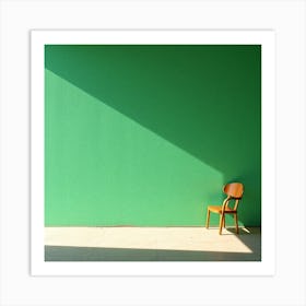 Chair In Front Of Green Wall Art Print