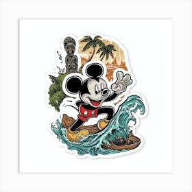 Mickey Mouse Surfboard Art Print