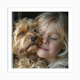 Little Girl Hugging Dog Art Print