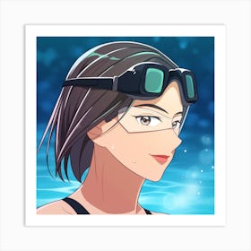 Anime Girl In Swimming Goggles Art Print